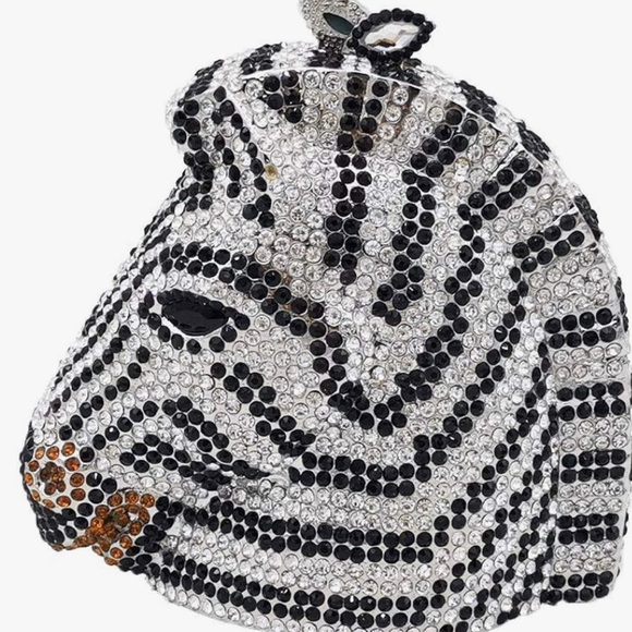 handmade Handbags - Stunning Small Black and White Zebra head Crystal Clutch Handbag